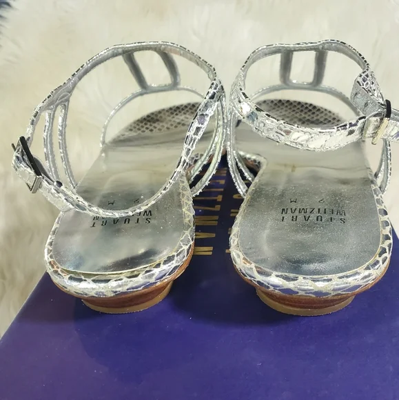 STUART WEITZMAN SILVER SERPENT LOW HEEL SANDAL - Picture 4 of 8